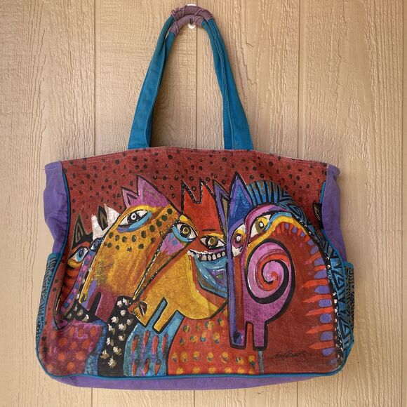 Vtg Laurel Burch Colorful Horses Mares EXTRA LARGE Shoulder Tote Beach Bag - Picture 1 of 16